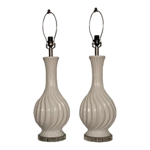 Mid 20th Century Dorothy Draper Style Ceramic Lamps - a Pair