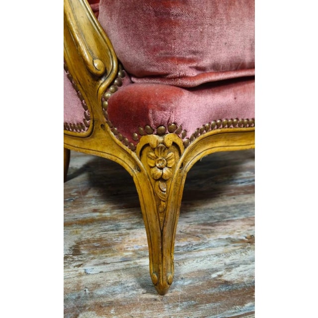 Louis XV Style Cabriolet Armchair in Carved Wood and Pink Velvet For Sale - Image 6 of 10