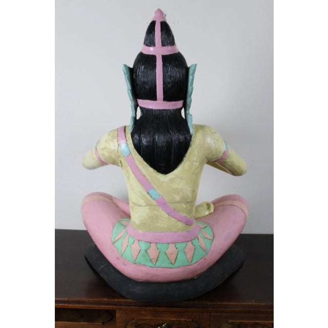 Pink Mid 20th Century "Prince Phra Aphai" Mani Wood Carved Sculpture For Sale - Image 8 of 13