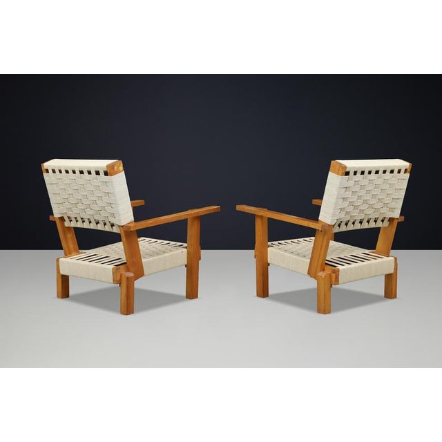Italian Pine and Woven Cord Lounge Chairs, 1970s, Set of 2 For Sale - Image 10 of 17