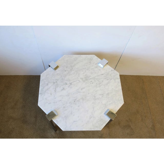 Chrome Italian Modern Octagonal Carrara Marble and Chrome Table For Sale - Image 8 of 13