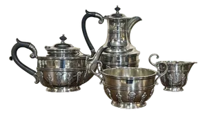 Early 20th century English Silver Plated Tea and Coffee Jug with Sugar Bowl and Milk Jug, Set of 4