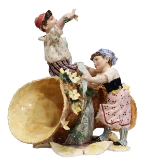 Early 20th Century French Painted Porcelain Barbotine Vase With Children Figures