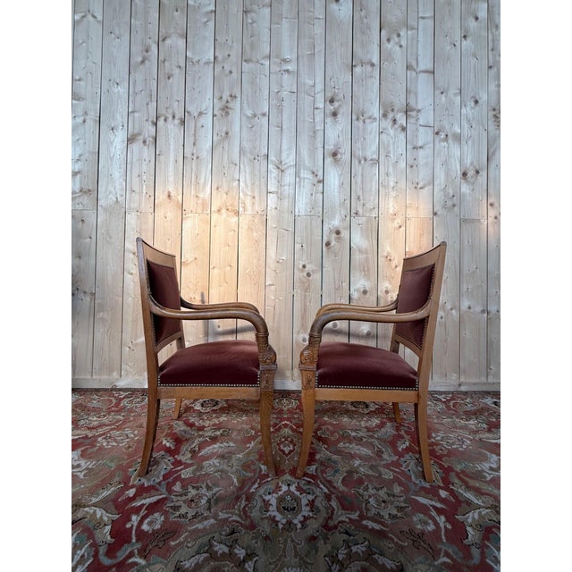 Empire Armchairs with Dolphin Armrests in Beech and Velvet, 1960s, Set of 2 For Sale - Image 6 of 7