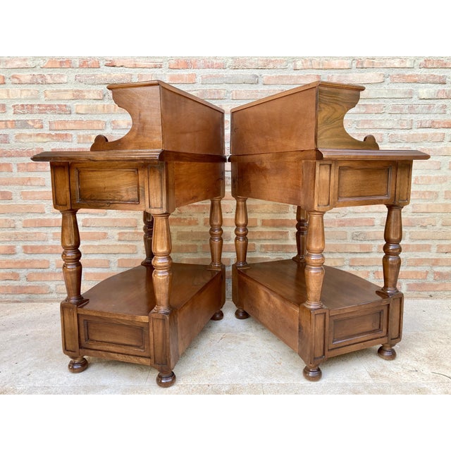 Wood Mid 20th Century Spanish Wood Nightstands, Set of 2 For Sale - Image 7 of 18