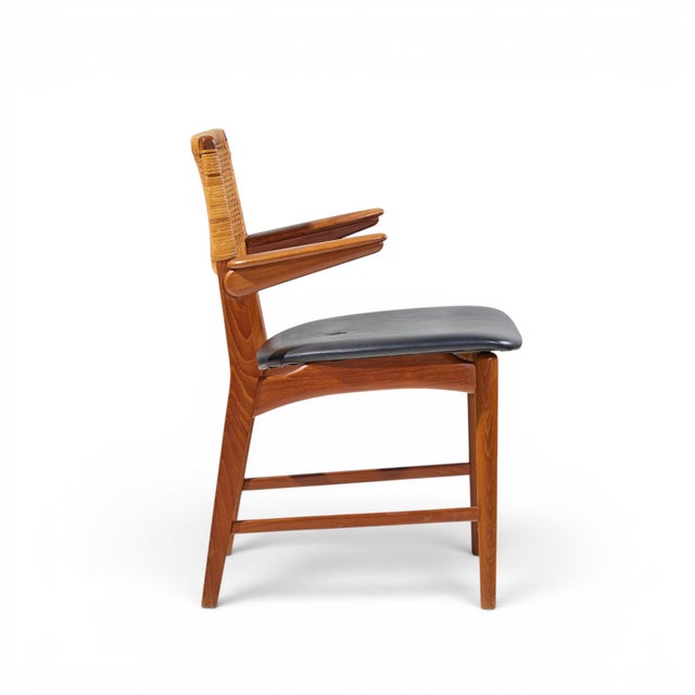 E. Knudsen for Jensen & Lykkegaard Model 48 Mid Century Danish Teak and Cane Dining Arm Chair For Sale - Image 4 of 7