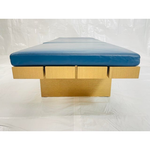 1980s Modernist Platform Bench With Blue Leather Cushions, Custom La Design For Sale - Image 9 of 18