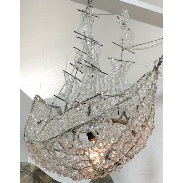 Italian Vintage Venetian Style Lucite Crystal Ship Motif Chandelier For Sale - Image 9 of 18