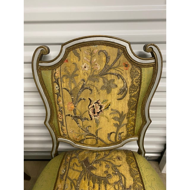 Wood Mid 20th Century Pair of Slipper Chairs With Antique Embroidered Textiles For Sale - Image 7 of 12