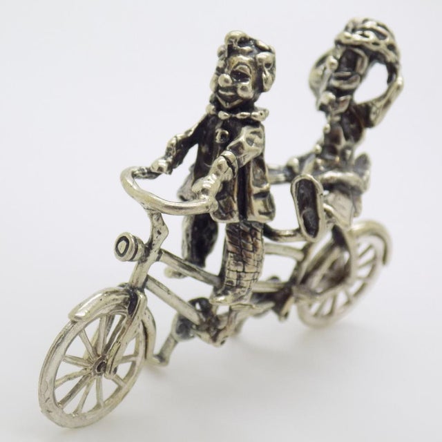 Vintage Italian Handmade Silver Clown on Tandem Bicycle Figurine, 1970s For Sale - Image 6 of 10