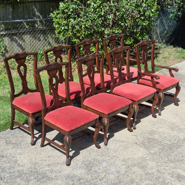 Mid-20th Century Lane Furniture French Provincial Paint Decorated Walnut Dining Chairs, Set of 8 For Sale - Image 15 of 15