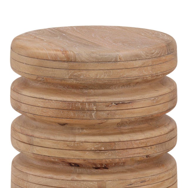 Contemporary Round Contemporary Modern Stacked Wood Side Table For Sale - Image 3 of 3