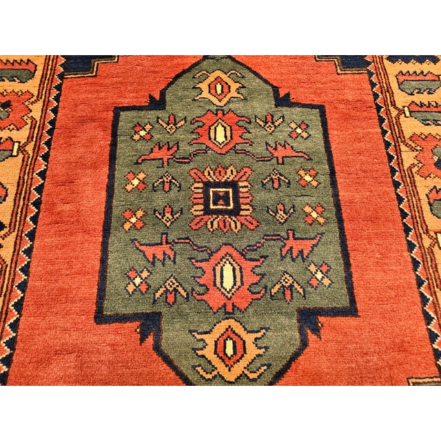 Vintage Kurdish Tribal Rug With Medallion Design in Red, Green & Saffron For Sale - Image 10 of 18