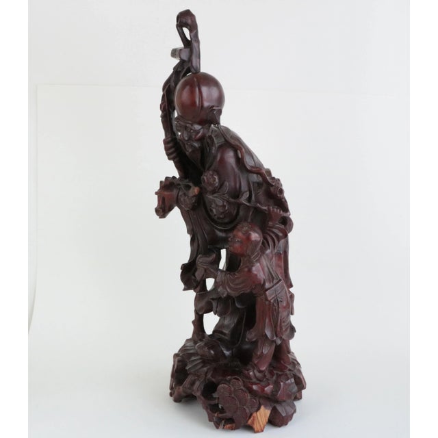 Early 20th Century Shou Lao Chinese Carved Wood Figure For Sale In Madison - Image 6 of 10