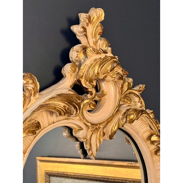 Pair of 19th Century Italian Rococo Style Carved Cream Painted and Giltwood Mirrors For Sale - Image 4 of 15