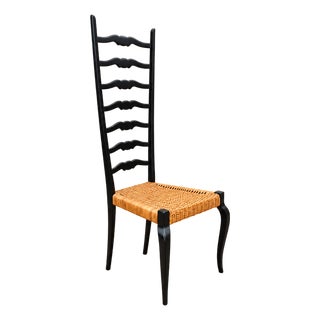 1960s High Back Chair, Italian , Chiavari Style, Buffa, Ponti Style, Cane, Black For Sale