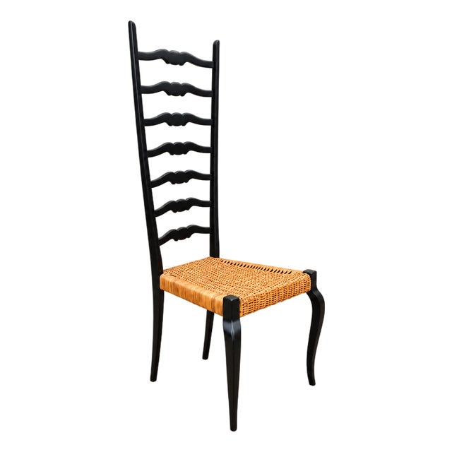 1960s High Back Chair, Italian , Chiavari Style, Buffa, Ponti Style, Cane, Black For Sale