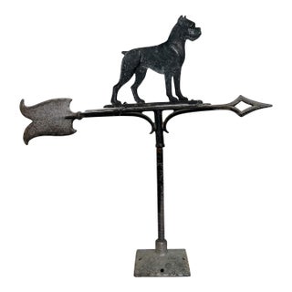 Large Antique Cast Iron Boxer Dog Weathervane – Directional Arrow Design – Americana / Industrial / Farmhouse Decor For Sale