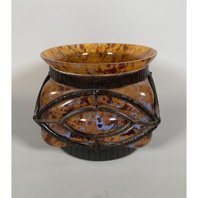 Art Deco Glass and Wrought Iron Vase from Le Lorrain, 1920s For Sale - Image 6 of 9