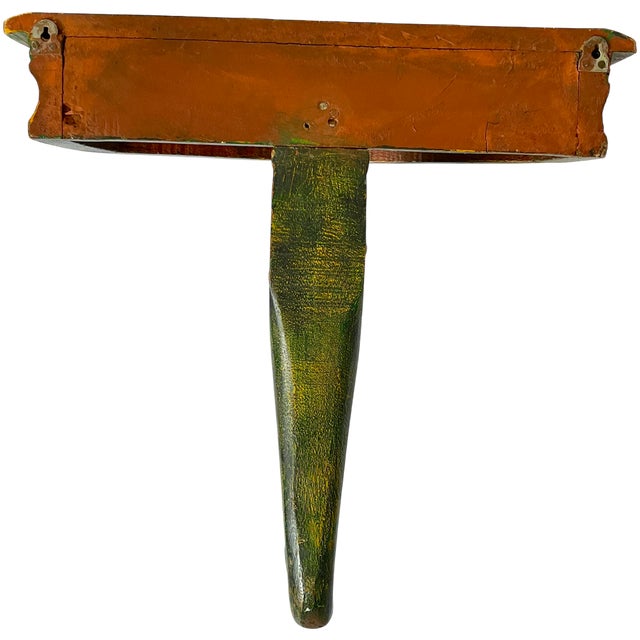 Wood Mid-Century Florentine-Style Artisan-Made Painted Green Wood & Brass Demilune Wall Console Shelf With Stylized Fish Bracket For Sale - Image 7 of 10