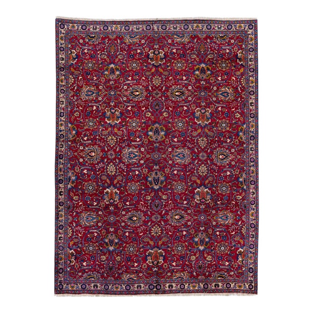 1960s Vintage Persian Tabriz Handmade All-Over Red Wool Rug For Sale