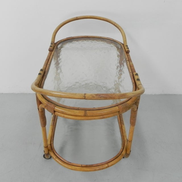 Bamboo Rattan Serving Trolley on Castors, 1950s For Sale - Image 6 of 18