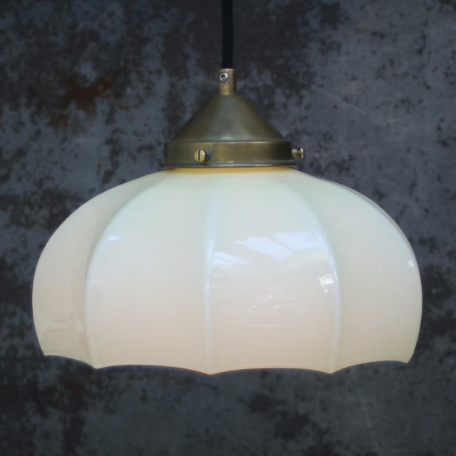 French Green Opaline Glass and Brass Gallery Pendant Lamp For Sale - Image 6 of 8