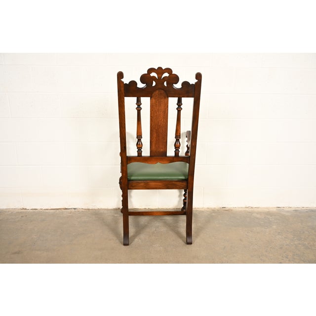 Berkey & Gay Antique English Jacobean Carved Walnut Armchair, Circa 1920s For Sale - Image 13 of 15