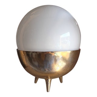 Minimalist 10," Diameter Glass Globe Mounted in a Brassed Aluminum Base Table Lamp For Sale