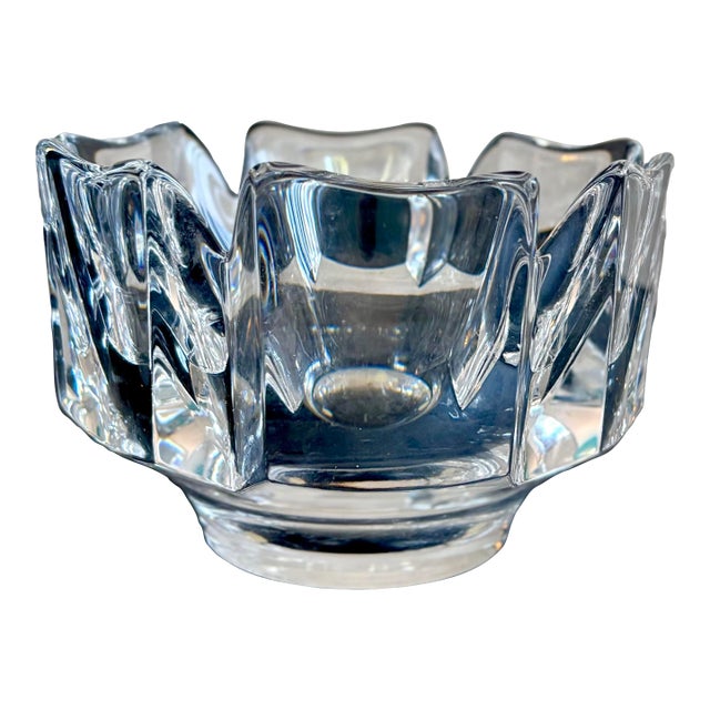 Vintage Orrefors Corona Bowl Made in Sweden, Signed Scandinavian Glass Decor 1970s – Crystal Art Glass – Mid Century Modern Decor For Sale