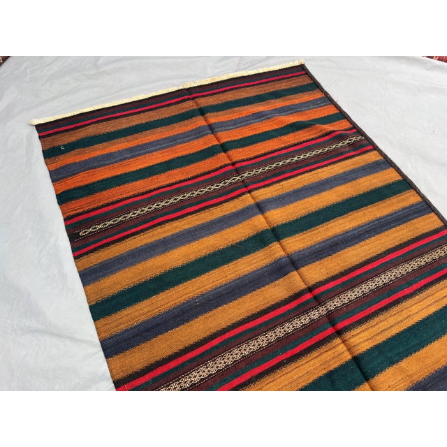 Islamic 4'4" X 12'0" Vintage Afghan Handwoven Kilim Rug Tribal Striped Runner For Sale - Image 3 of 11