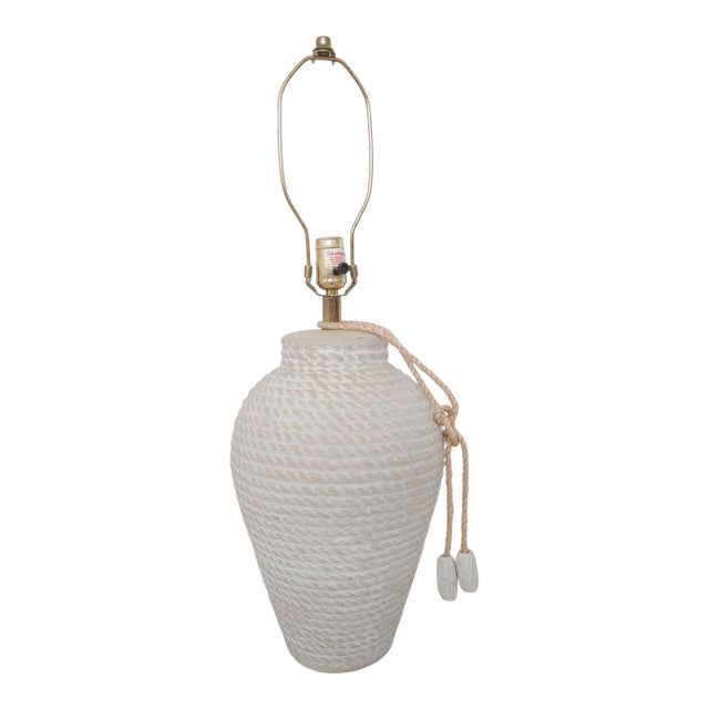 Vintage 1970s Nautical Faux Rope Ceramic Table Lamp For Sale