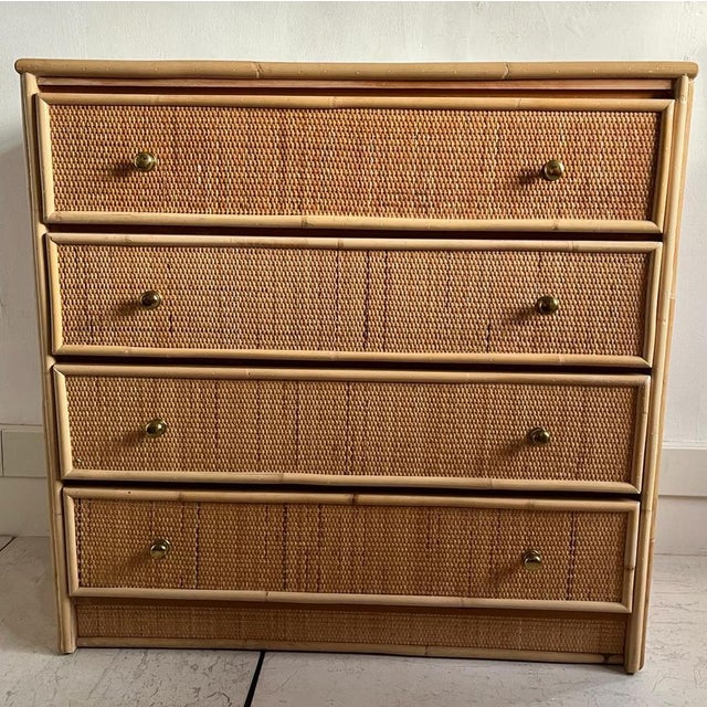 Italian Cane and Bamboo Chest of Drawers, 1970s For Sale - Image 10 of 12