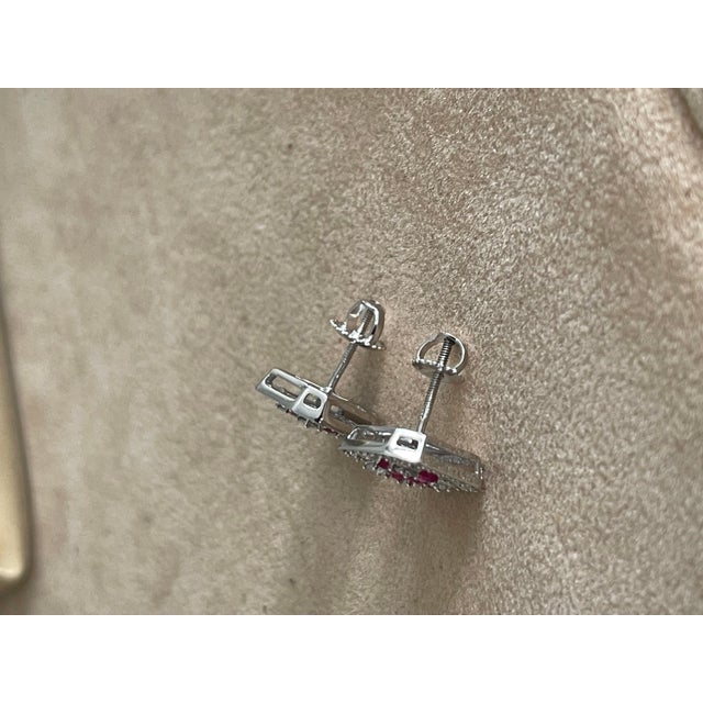 Princess Cut Natural Ruby and Diamond Stud Post Earrings 14 Karat White Gold For Sale - Image 14 of 18