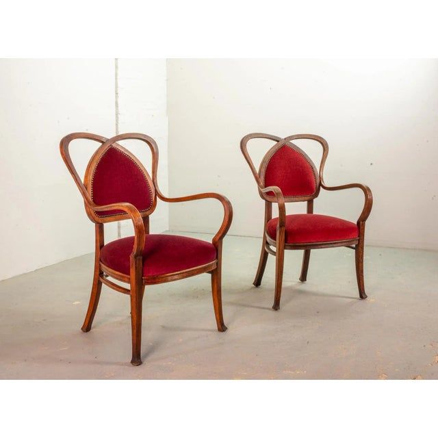 Set of Mid-Century French Red Velvet Armchairs, 1950s For Sale - Image 4 of 14