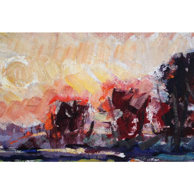 1980s Harijs Veldre, Sunset, Oil on Cardboard For Sale - Image 5 of 9
