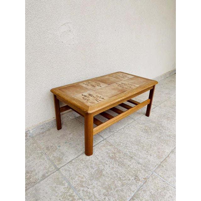 Beige Vintage Teak and Ceramic Coffee Table, 1960 For Sale - Image 8 of 10