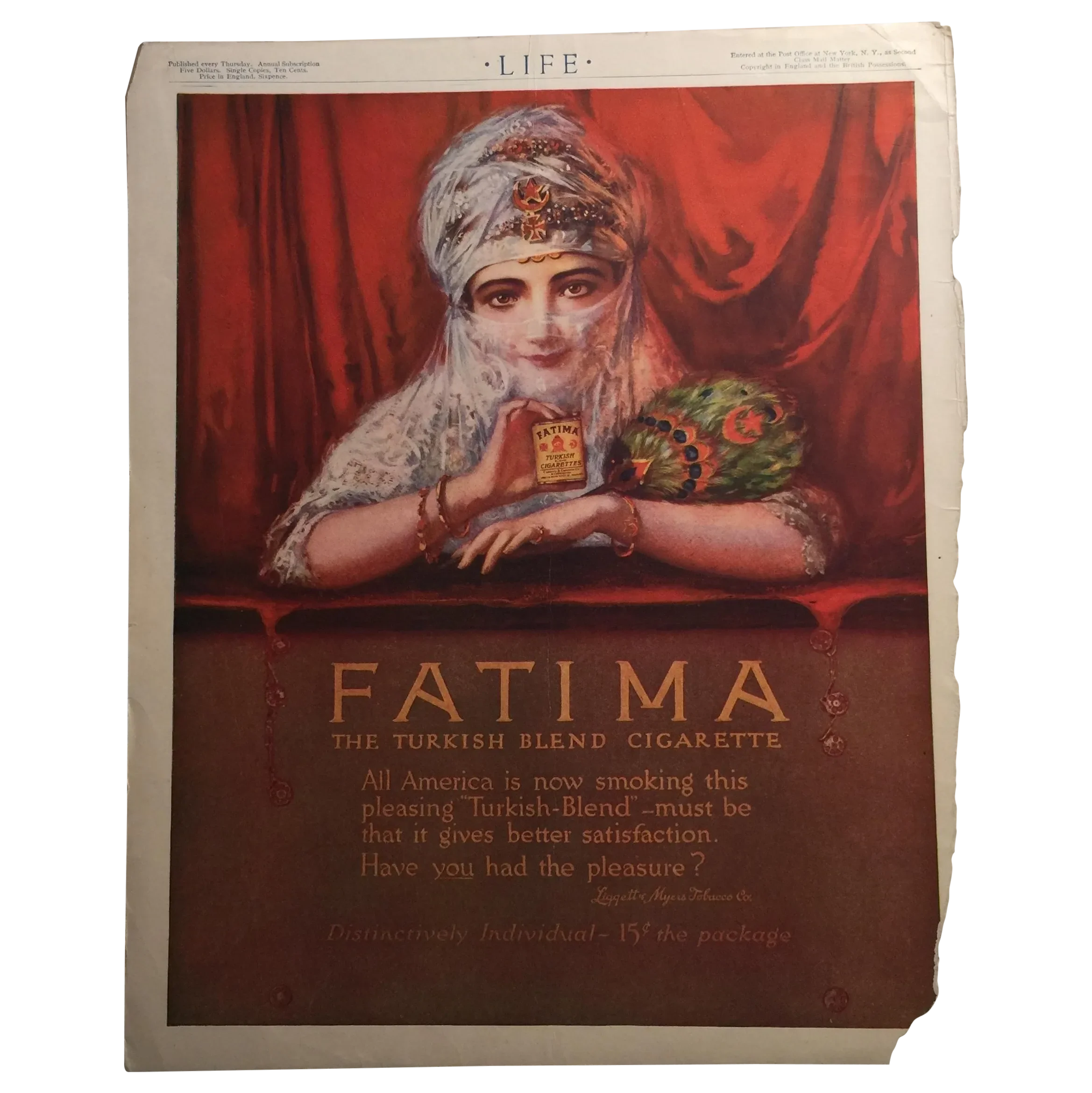 fatima cigarettes poster 1914 Fatima Cigarette Ad Life Magazine