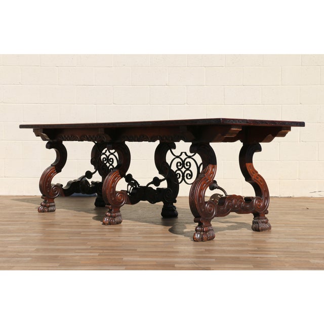 Wood Spanish Baroque Revival Rosewood & Walnut Trestle Dining Table, Circa 1930s For Sale - Image 7 of 18