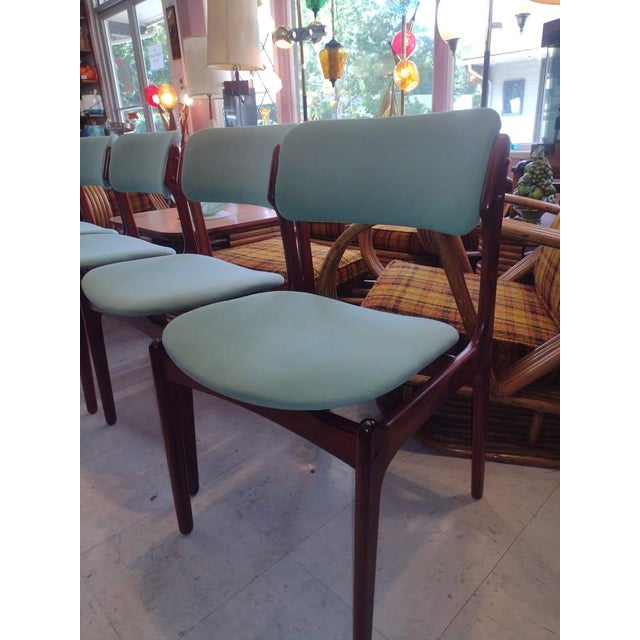 Set of 6 Tiffany Blue Chairs In the Style of Erik Buch for O.D. Mobler A-S Danish Chairs. These exquisite dining chair,...