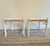 Charming pair of vintage faux bamboo side tables featuring removable inset glass tops and decorative fretwork detailing....