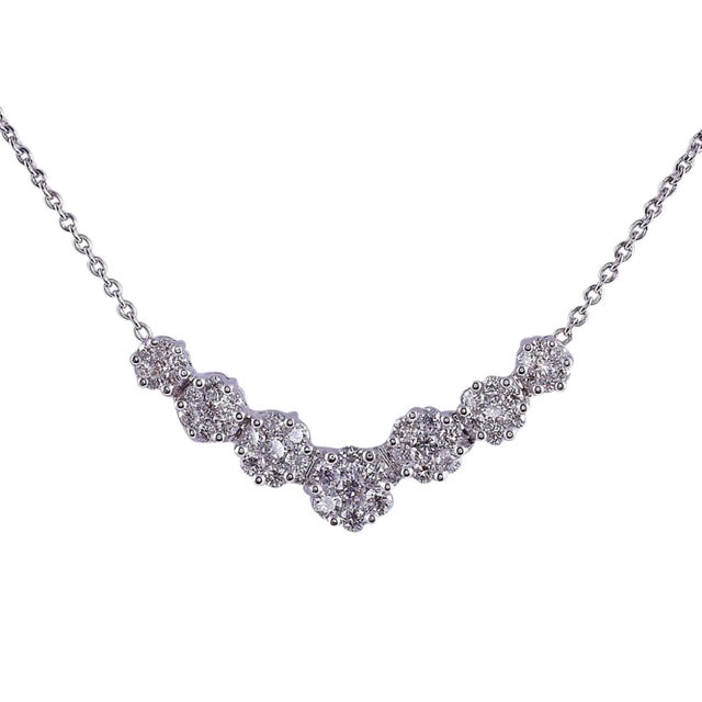 This is part of Chairish’s Fine Jewelry assortment. Estate diamond 14KW stationary pendant necklace. This estate diamond...