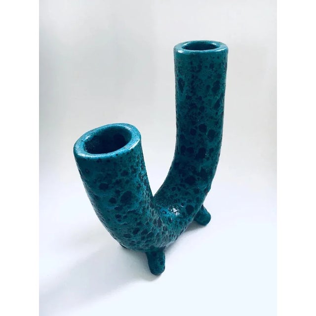 Brutalist Art Pottery Studio Fat Lava Horn Spout Vase, Belgium, 1960s For Sale - Image 4 of 12