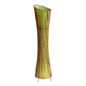 Vintage Mid Century Style BoHo Bamboo & Lime Green Linen 44" Floor Lamp