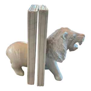 Vintage Carved Stone Lion Bookends
