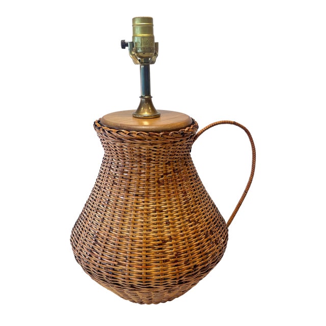 Vintage Mid Century Kovacs Style Wicker Rattan Urn Table Lamp For Sale