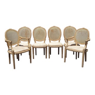 Set of Six Faux Bois Twig Branch Cane Back Dining Room Chairs For Sale