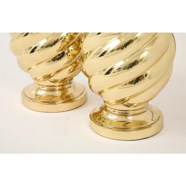 1960s Pair of 1960's Mirror Polished Brass Swirl Lamps by Westwood Industries. For Sale - Image 5 of 9