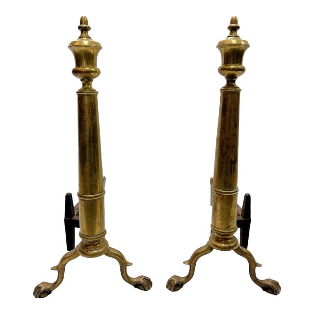 Antique Bradley & Hubbard Federal Style Brass Ball & Claw Foot Andirons - A Pair For Sale