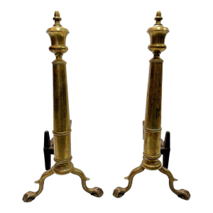 Antique Bradley & Hubbard Federal Style Brass Ball & Claw Foot Andirons - A Pair